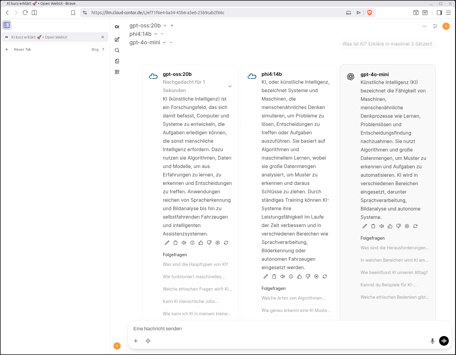 lokale LLMs: OpenAI GPT-OSS, MS Phi4; dazu Public-Cloud-LLM OpenAI GPT-4o-mini